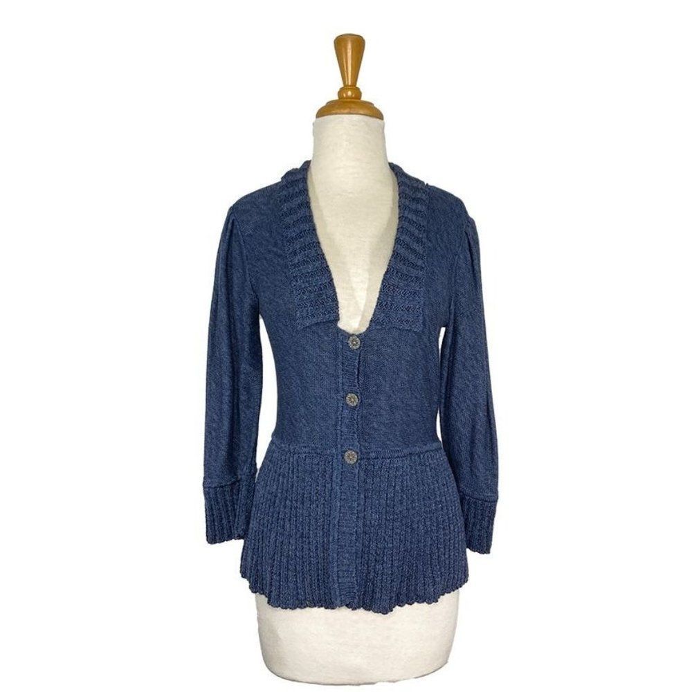 Peruvian Connection M Indigo Blue Cardigan Sweater Y2K Dark Librarian Pima Cotto